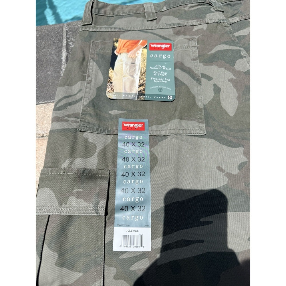 Wrangler Hero Cargo Pants Men's 40x32 Gray Camo Relaxed Fit Cotton Military NWT - Picture 3 of 5